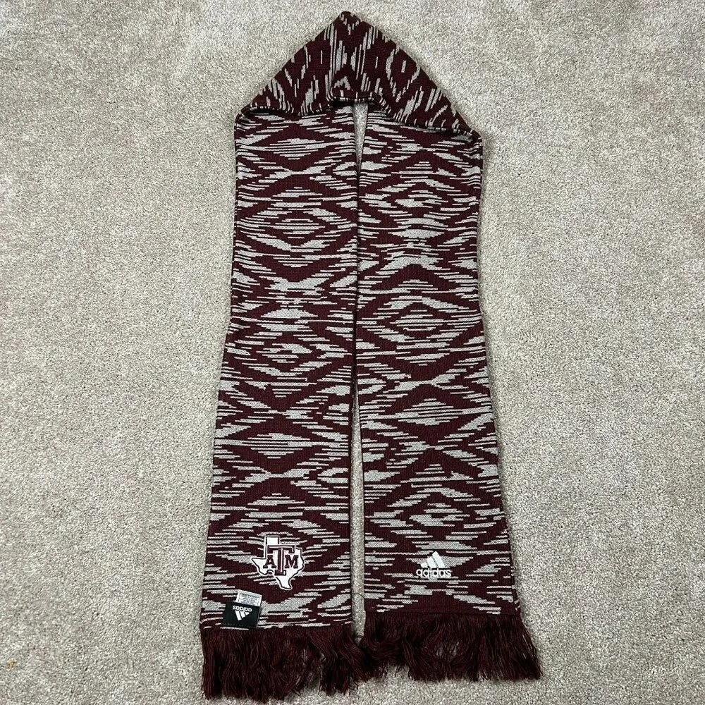 Adidas Unisex One Size Maroon‎ Gray Acrylic Texas A&M Aggies Football Scarf NWT